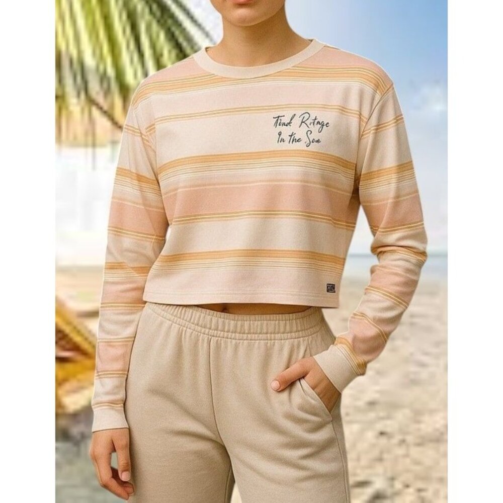 Salty Crew Long Sleeve Top Girls Large Striped Cream Refuge To Sea Beach READ